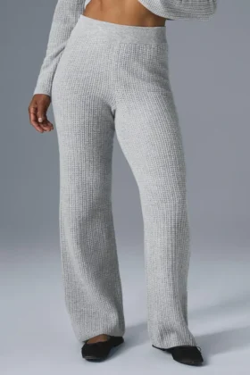 High-Waist Cashmere Waffle Plush Pant - Athletic Heather Grey