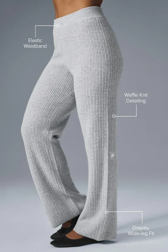 High-Waist Cashmere Waffle Plush Pant - Athletic Heather Grey