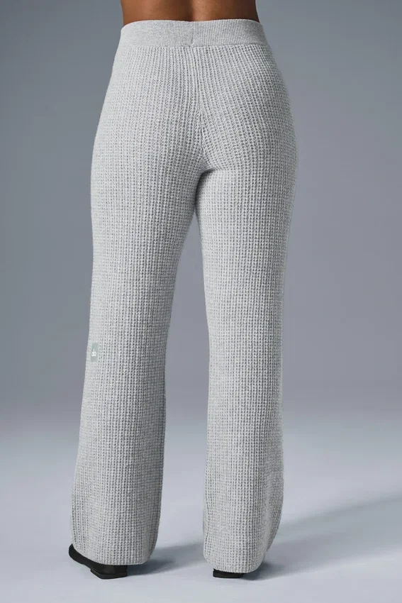 High-Waist Cashmere Waffle Plush Pant - Athletic Heather Grey