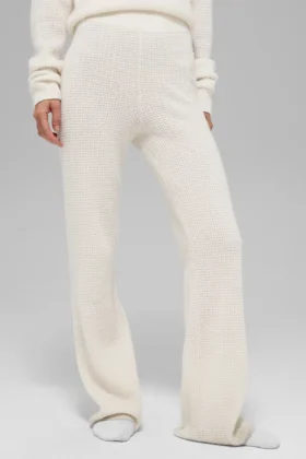 High-Waist Cashmere Waffle Plush Pant - Avorio