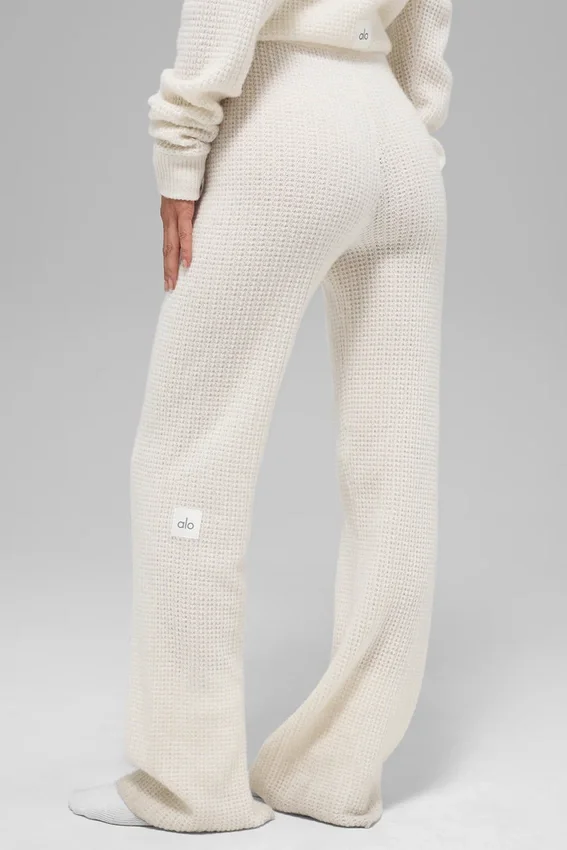 High-Waist Cashmere Waffle Plush Pant - Avorio