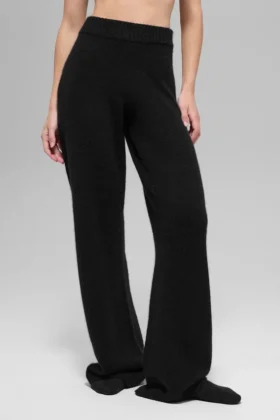 High-Waist New Class wide leg pants in wool and cashmere - Black