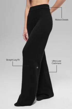High-Waist New Class wide leg pants in wool and cashmere – Black