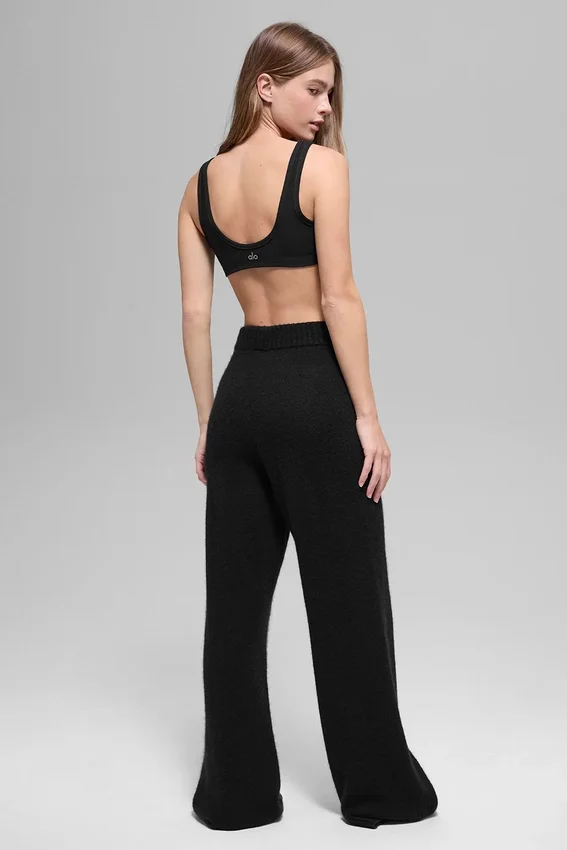 High-Waist New Class wide leg pants in wool and cashmere - Black