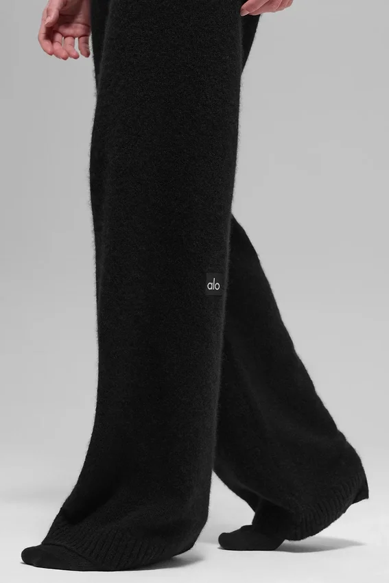 High-Waist New Class wide leg pants in wool and cashmere - Black