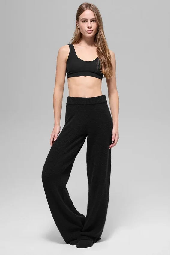 High-Waist New Class wide leg pants in wool and cashmere - Black