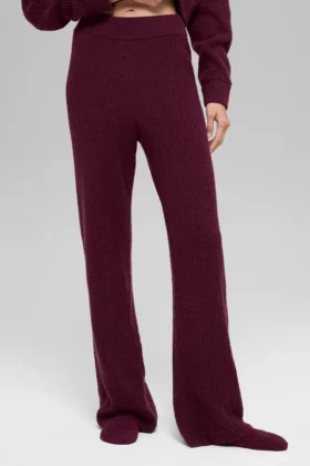 High-Waist Plush Waffle Pant - Borgogna