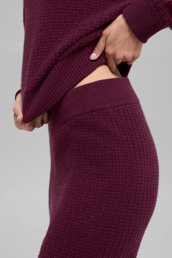 High-Waist Plush Waffle Pant - Borgogna