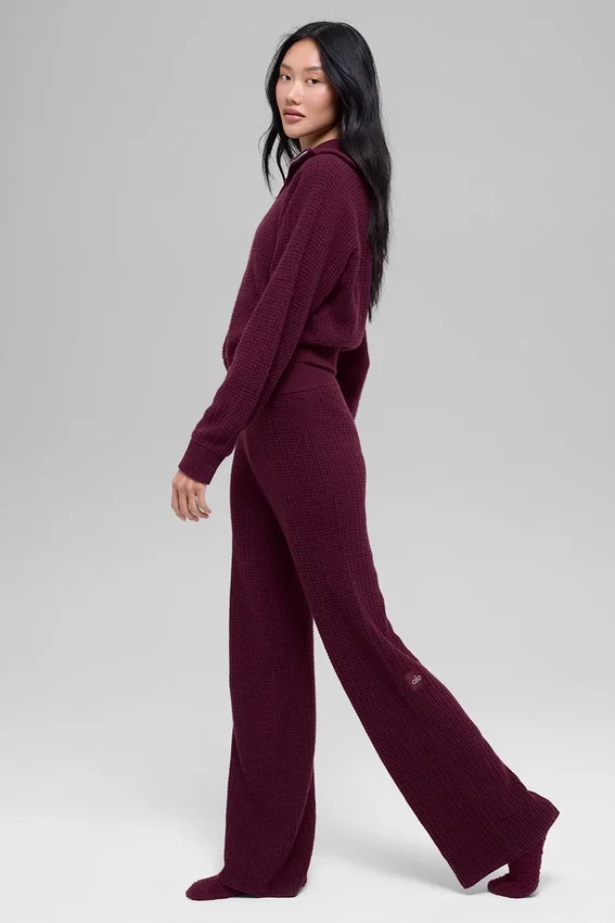 High-Waist Plush Waffle Pant - Borgogna