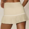 High-Waist Tennis Skirt in cotone e cashmere - Beige sabbia/Bianco