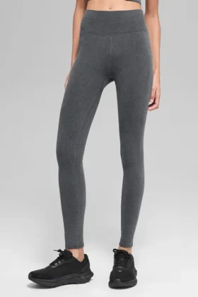 Leggings a costine bicolore senza cuciture High-Waist - Grigio nebbia scuro melange
