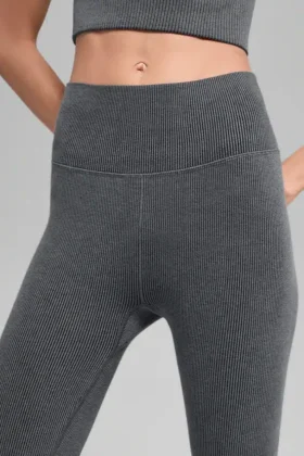 Leggings a costine bicolore senza cuciture High-Waist – Grigio nebbia scuro melange