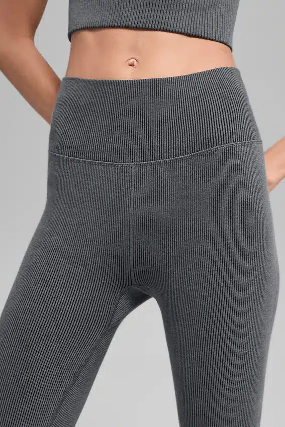 Leggings a costine bicolore senza cuciture High-Waist - Grigio nebbia scuro melange