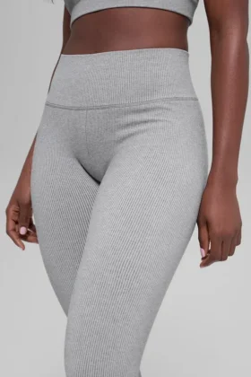 Leggings a costine bicolori senza cuciture High-Waist - Light Misty Grey Heather