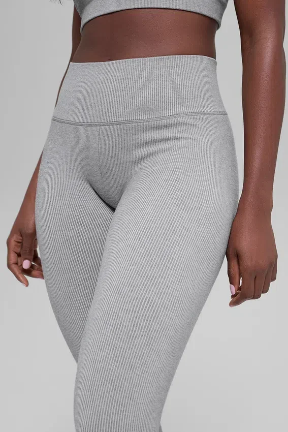 Leggings a costine bicolori senza cuciture High-Waist - Light Misty Grey Heather