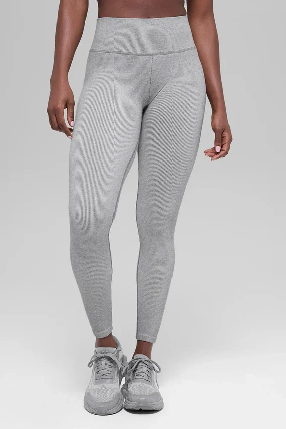 Leggings a costine bicolori senza cuciture High-Waist - Light Misty Grey Heather