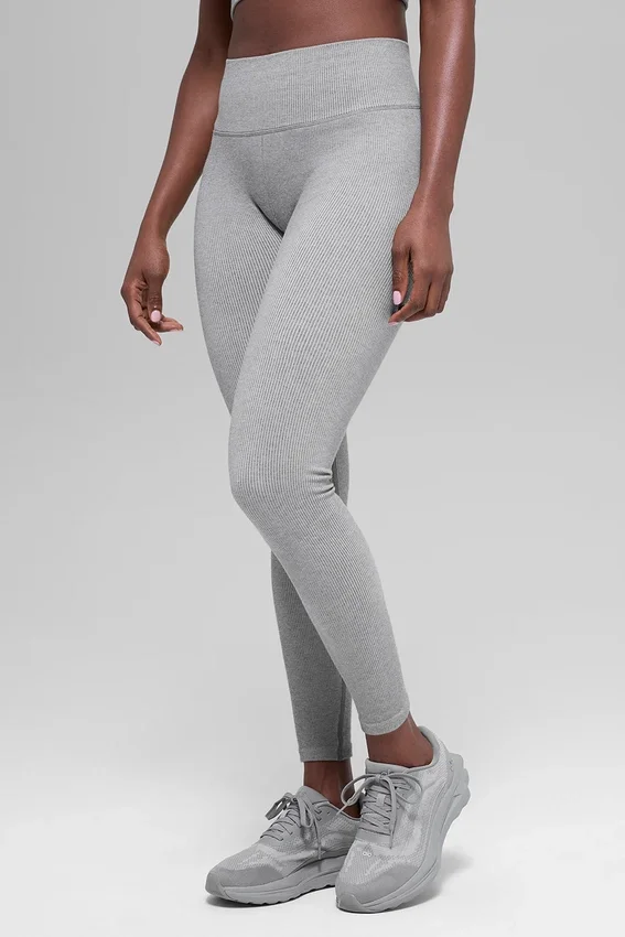 Leggings a costine bicolori senza cuciture High-Waist - Light Misty Grey Heather