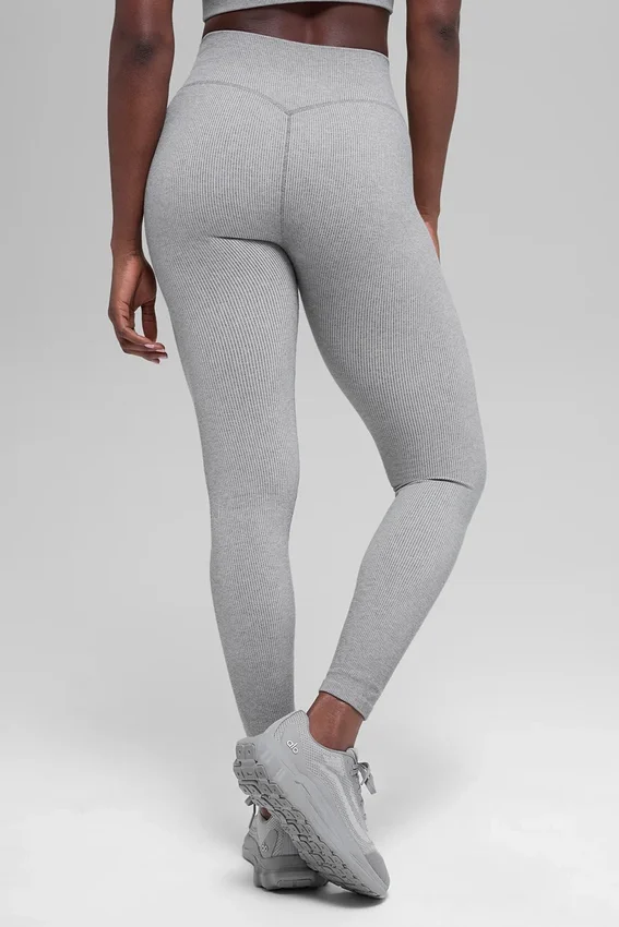 Leggings a costine bicolori senza cuciture High-Waist - Light Misty Grey Heather