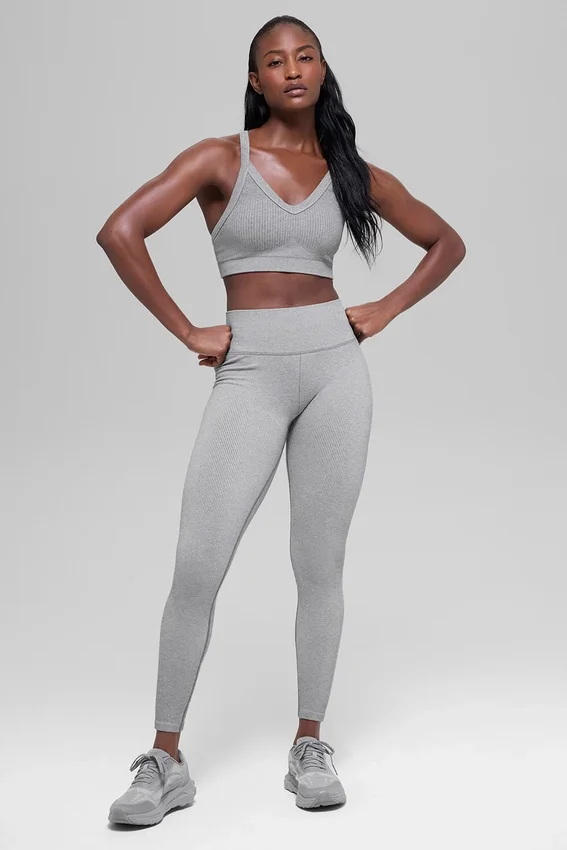 Leggings a costine bicolori senza cuciture High-Waist - Light Misty Grey Heather