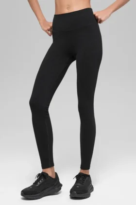 Leggings a costine bicolori senza cuciture High-Waist - Nero