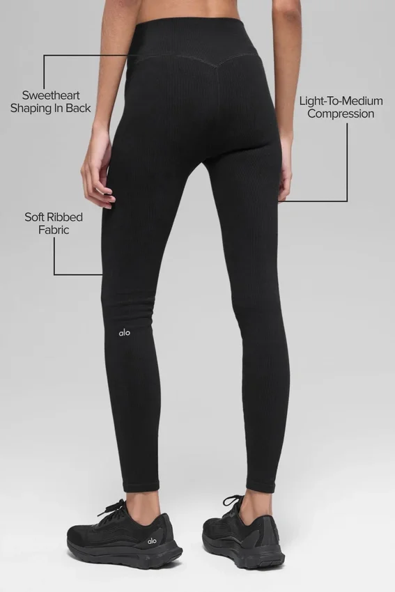 Leggings a costine bicolori senza cuciture High-Waist - Nero