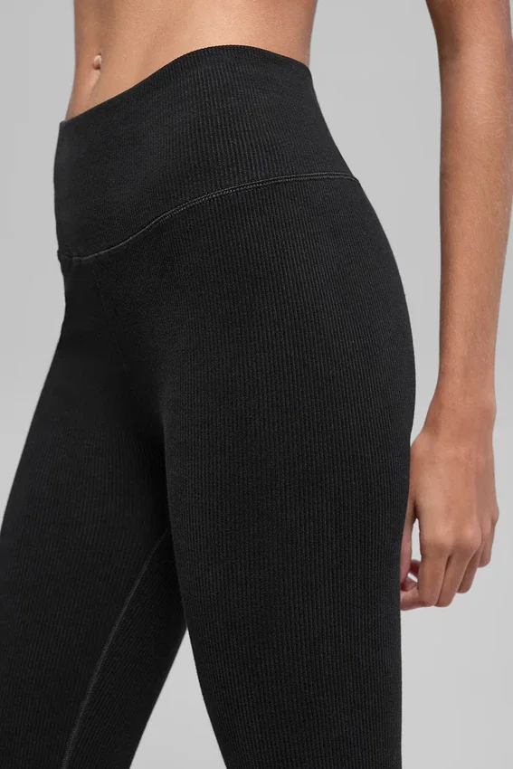 Leggings a costine bicolori senza cuciture High-Waist - Nero