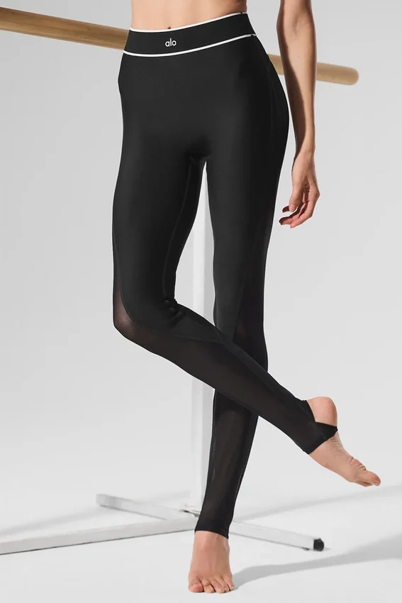 Leggings a strappo “Darling” High-Waist in rete Airlift — Nero