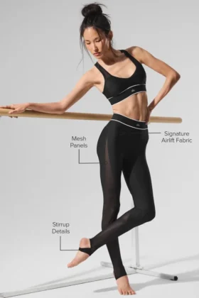 Leggings a strappo “Darling” High-Waist in rete Airlift — Nero