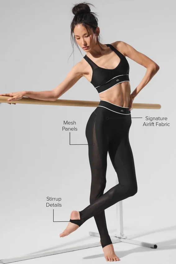 Leggings a strappo “Darling” High-Waist in rete Airlift — Nero