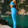 Leggings a vita alta con motivo a cuore in tessuto Airbrush — Blu azzurro/Bianco