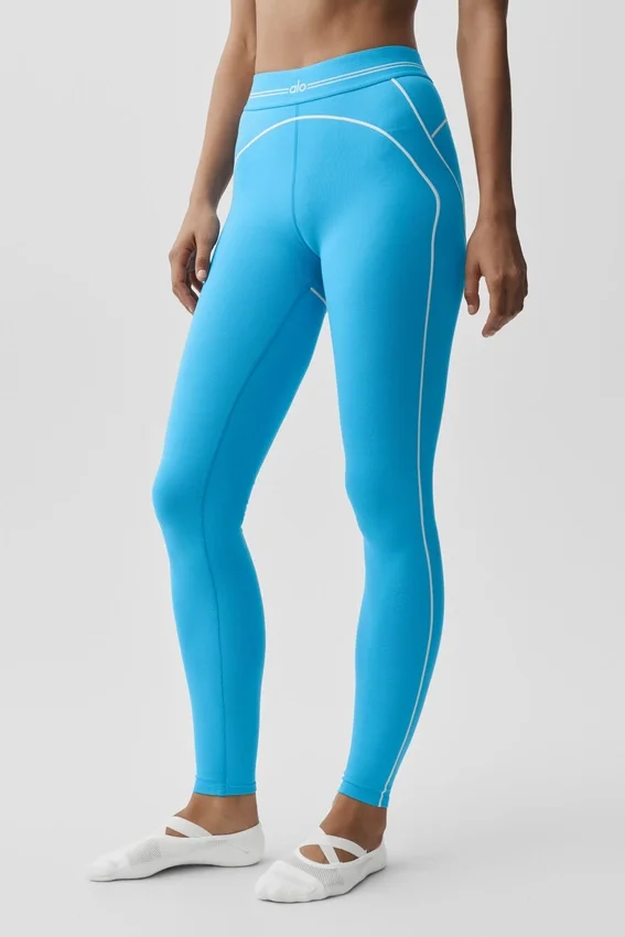 Leggings a vita alta con motivo a cuore in tessuto Airbrush — Blu azzurro/Bianco