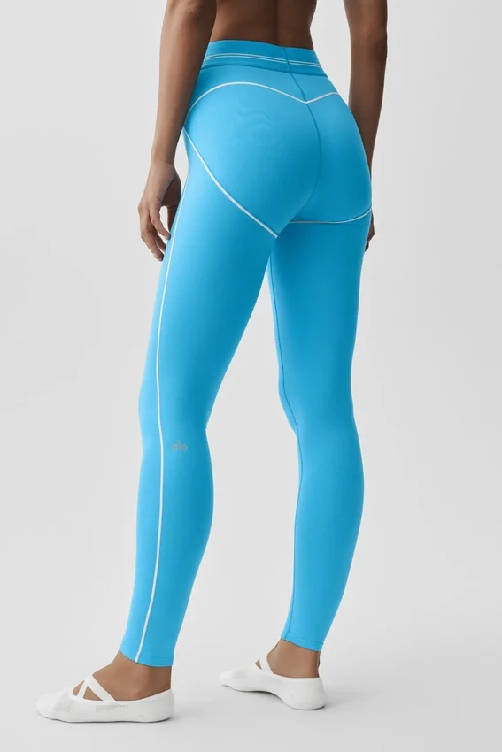 Leggings a vita alta con motivo a cuore in tessuto Airbrush — Blu azzurro/Bianco