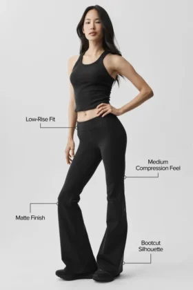 Leggings Airbrush a vita bassa e gamba svasata – Nero