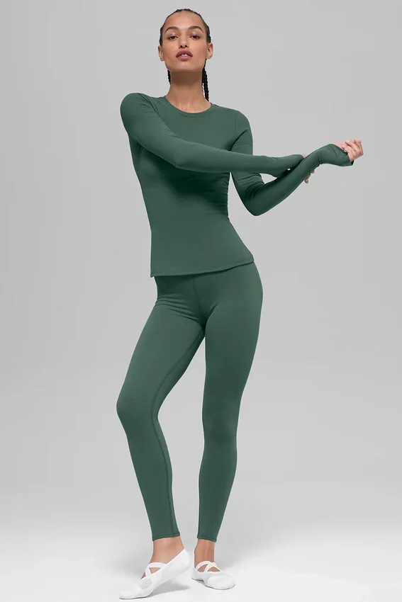 Leggings Airbrush Winter Warm High-Waist modello Nocturne - Clover Green