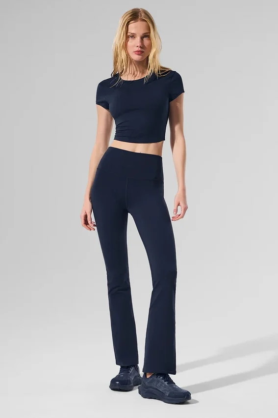 Leggings High-Waist Airbrush con taglio bootcut 7/8 - Blu navy