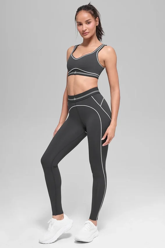 Leggings High-Waist Airbrush Heart Throb - Antracite/Bianco