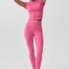 Top a maniche corte Alo Softsculpt Precision - Rosa Paradiso