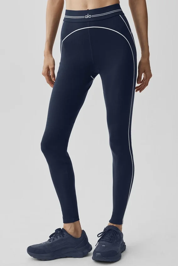 Leggings High-Waist "Heart Throb" con effetto aerografo - Blu navy/Bianco