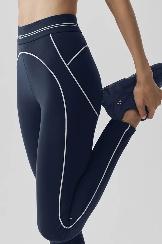Leggings High-Waist "Heart Throb" con effetto aerografo - Blu navy/Bianco