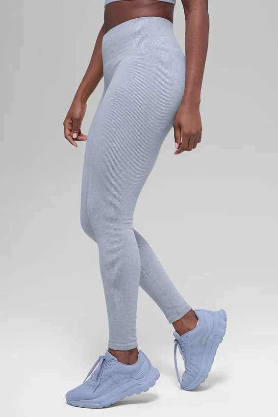 Leggings senza cuciture High-Waist con motivo a coste bicolore - Winter Frost Heather