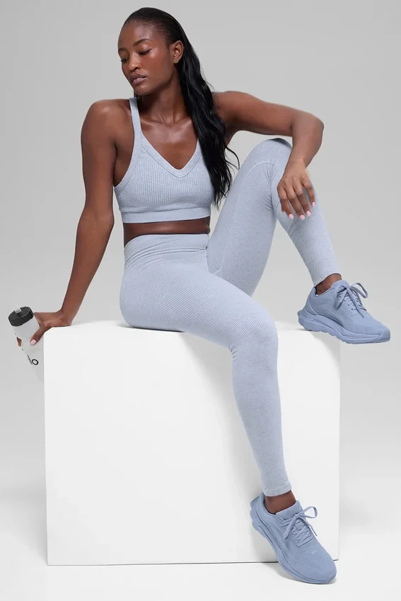 Leggings senza cuciture High-Waist con motivo a coste bicolore - Winter Frost Heather
