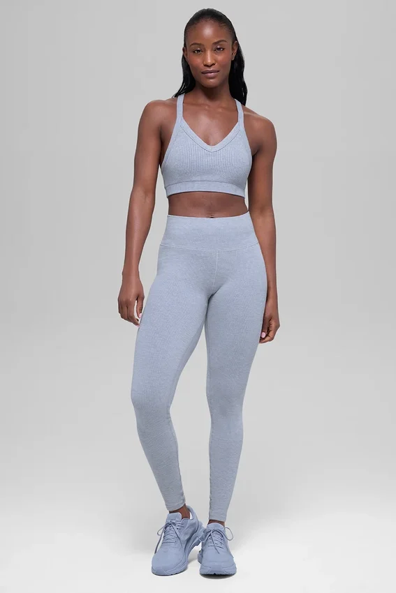 Leggings senza cuciture High-Waist con motivo a coste bicolore - Winter Frost Heather