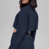 Maglia a collo alto corta Winter Bliss a maglia intrecciata con maniche lunghe - Navy