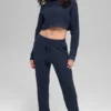 Maglia a collo alto corta Winter Bliss a maglia intrecciata con maniche lunghe - Navy