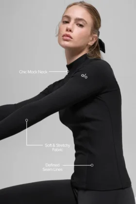 Maglia a costine con collo alto e maniche lunghe Mesmerize – Nero