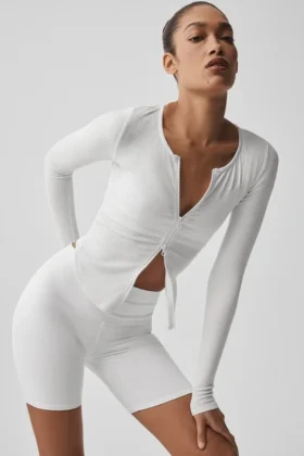 Maglia a maniche lunghe a costine Stardust - Bianco