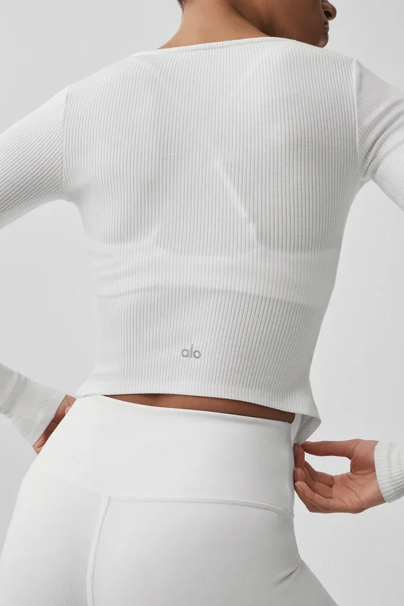 Maglia a maniche lunghe a costine Stardust - Bianco
