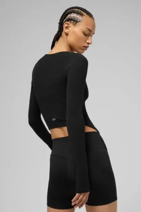 Maglia a maniche lunghe a costine Stardust – Nero