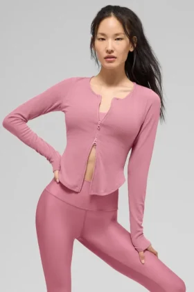 Maglia a maniche lunghe a costine Stardust – Rosa selvatico