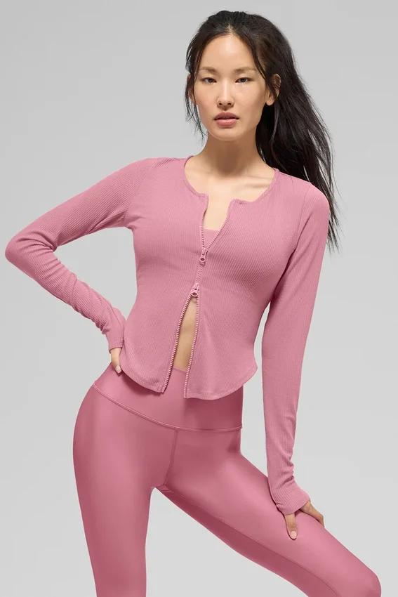 Maglia a maniche lunghe a costine Stardust - Rosa selvatico
